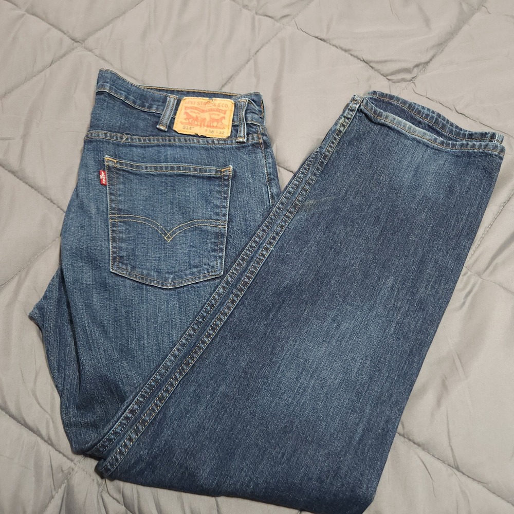 Levi's 514 Straight Fit Jeans Men's 38x32 High Rise Blue Stretch Denim